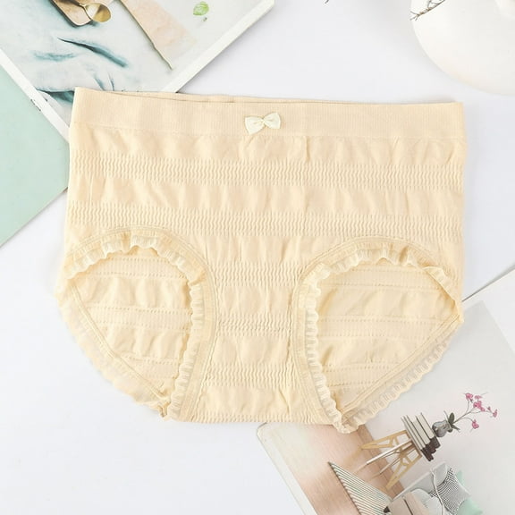 YWDJ Breathable Lightweight High Waist No Show Seamless Underwear Girls High Elastic Seamless Cotton Crotch Breathable Sexy Mid-Waist Hip Lift Comfortable Briefs Beige One Size