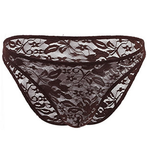 YWDJ Breathable Lightweight No Show Men's Thong Bright Printed Low Waist Elastic Sexy Low Waist Men's T Top Briefs Coffee One Size