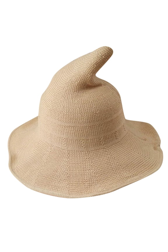YWDJ Bucket Hats Fashion Witch Pointed Basin Bucket Hat Halloween Cotton Knitting Hats For Women Beige