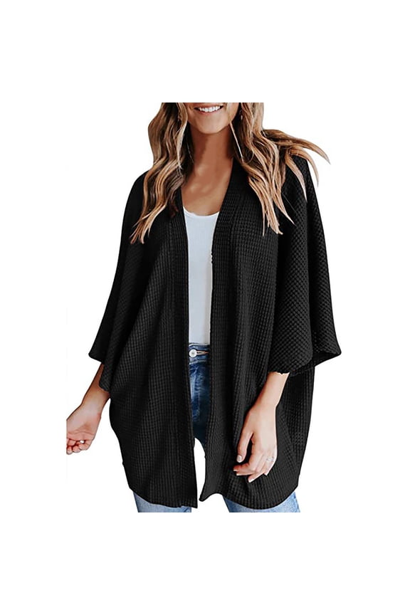YWDJ Cardigan for Women Dressy Long Sheer Casual Bat Sleeve Long Sleeve Cardigan Loose Fashion Coat Black XS