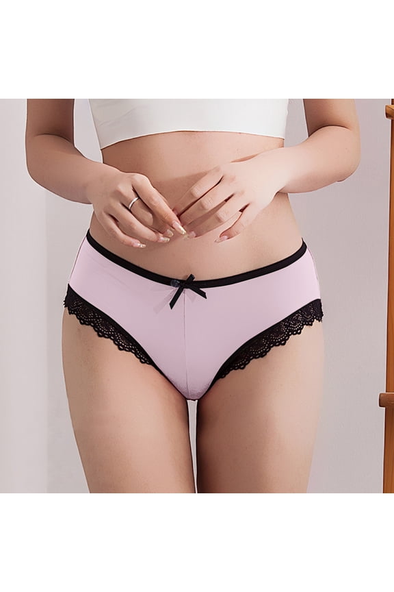 YWDJ Cheeky Underwear for Women Sexy Lace Lightweight No Show Lace Bow Thin Ice Silk Oversized Underwear Pink XL