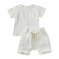 thumbnail image 1 of YWDJ Childrens Clothing New Summer Crepe Gauze T-shirt Short Sleeve Shorts With Pocket Two Piece Set Multi-color Style White 2-3T, 1 of 8