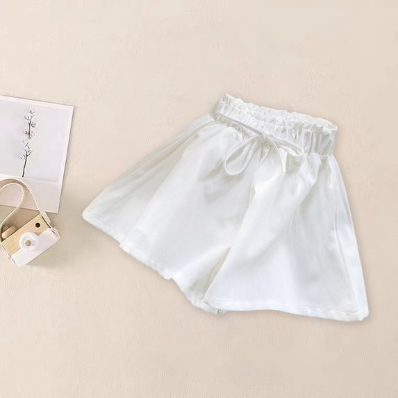 YWDJ Childrens Pants Summer New Girls Casual Shorts Childrens Pants Solid Color Pants Girls Shorts White 6Y