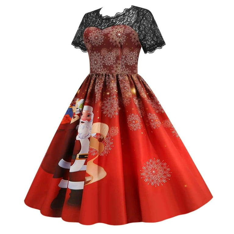 YWDJ Christmas 80s Prom Dress for Women Fashion Lace A Line Flare