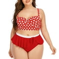 thumbnail image 1 of YWDJ Clearance Plus Size Swimsuit for Women 2 Piece Bikini Plus Size Large Bust Retro Polka Dot High Waisted Bikini Womens Swimsuits Tummy Control Swimsuits for Women 40-Red XXXXL, 1 of 7