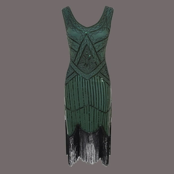 YWDJ Cocktail Dresses for Women Party Dress Plus Size Cocktail Evening Party Sequin Sparkly Vintage Fringe V Neck 1920s Flapper Tassel Great for Wedding Guest Evening Party Graduation Party