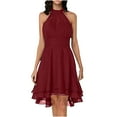 thumbnail image 1 of YWDJ Cocktail Dresses for Women Wedding Guest Summer Fashion Round Neck Sleeveless Chiffon Double Layer Ruffles Pencil Dress Spring Summer Dresses for Women 2023 Wine XXL, 1 of 8
