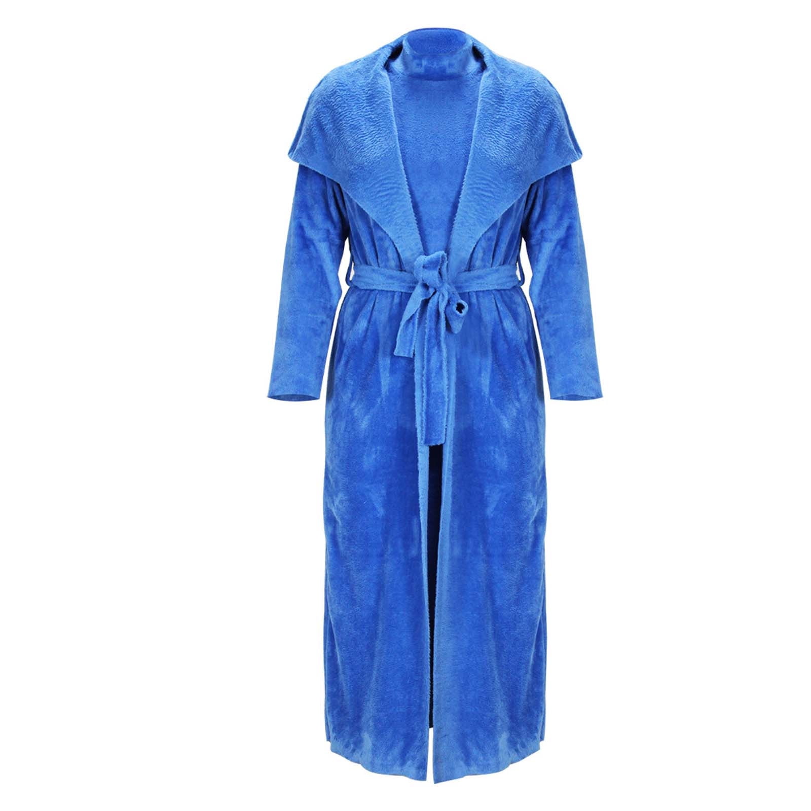 YWDJ Cocktail Dresses for Women One Coat Two Wear Slim Reversible Velvet  Cardigan Long Coat Two Piece Suit + Belt Blue XXXL 