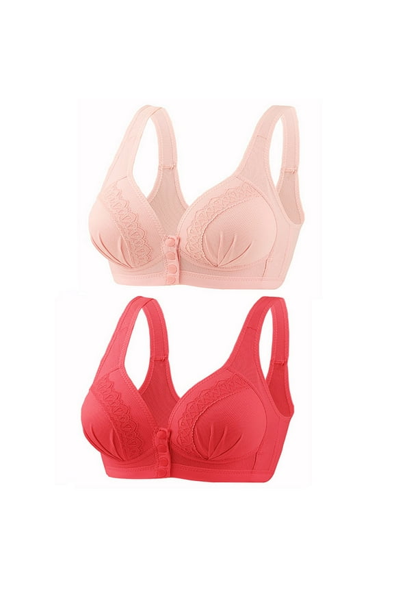 YWDJ Comfort Bras for Women 2 Pack Front Closure Sleep Bras Wirefree Breastfeeding Bras Wide Strap Full Coverage Bras Push up Wrap Lounge Bras Padded Plus Size Comfortable Solid Nursing Bras Red S