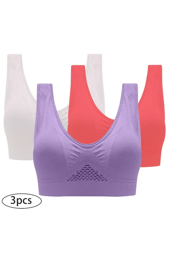 YWDJ Comfort Bras for Women 3 Pack Front Closure Gym Bras No Underwire Yoga Bras Wide Strap Full Coverage Bras Push up Low Support Cross Bras Padded Plus Size Bras Comfort Wrap Solid Bras Multicolor L