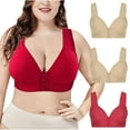 thumbnail image 1 of YWDJ Comfort Bras for Women 3 Pack Front Closure Lounge Bras Wireless Comfortable Bras Wide Strap Full Coverage Push up Wrap Bras Padded Plus Size Comfy Bras Solid Sleep Bras Red 2XL, 1 of 9