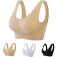 thumbnail image 1 of YWDJ Comfort Bras for Women 4 Pack Front Closure Sleep Bras No Wires Comfy Bras Wide Strap Full Coverage Push up Cross Lounge Bras Padded Plus Size Lace Comfy Bras Wrap Comfortable Bras Beige L, 1 of 5