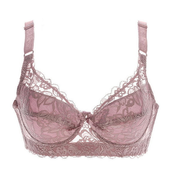 YWDJ Comfort Bras for Women Back Closures Sleep Bras Underwire Comfy Bras Adjustable Straps Half Cup Push up See Through Lounge Bras Padded Plus Size Lace Comfy Bras Wrap Bras Rose Gold 75D