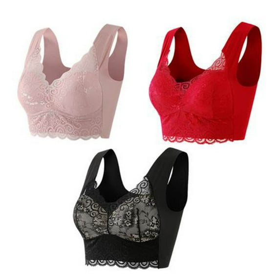 YWDJ Comfort Bras for Women Closure in Back Lounge Bras Size Small Wirefree Comfortable Bras Wide Strap Full Coverage Push up Wrap Bras Padded Plus Size Lace Comfy Bras Solid Sleep Bras Gray 3XL