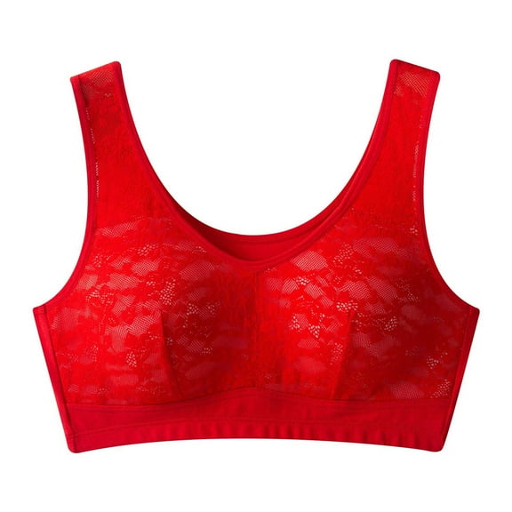 YWDJ Comfort Bras for Women Closure in Back Lounge Bras No Wires Comfortable Bras Wide Strap Full Coverage Push up Wrap Bras Padded Plus Size Comfy Bras Sleep Bras Red 110C