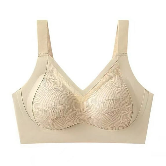YWDJ Comfort Bras for Women Front Close Comfortable Bras Wireless Bras Wide Strap Full Coverage Push up Wrap Sleep Bras Padded Plus Size Bras Button Solid Comfy Bras Beige L