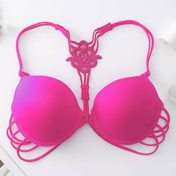 YWDJ Comfort Bras for Women Front Close Comfy Bras Underwire Lounge Bras Adjustable Straps Half Cup Push up Backless Comfortable Bras Padded Bras Wrap Solid Bras Pink M