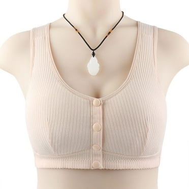 YWDJ Comfort Bras for Women Front Close Sleep Bras Wirefree Comfy Bras Wide Strap Full Coverage Push up Wrap Lounge Bras Padded Plus Size Bras Button Solid Comfortable Bras Beige 46