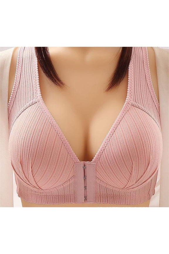 YWDJ Comfort Bras for Women Front Closure Comfortable Bras Wirefree Bras Wide Strap Full Coverage Push up Wrap Sleep Bras Padded Plus Size Bras Solid Comfy Bras Rose Gold 2XL