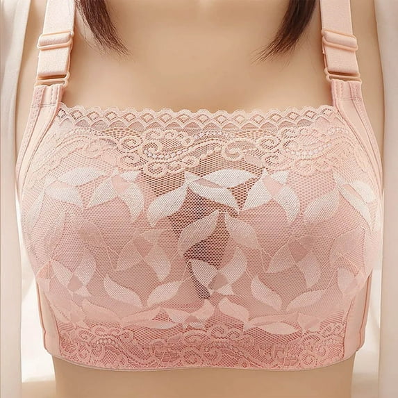 YWDJ Comfort Bras for Women Lounge Bras No Underwire Comfortable Bras Adjustable Straps Full Coverage Push up Wrap Bras Padded Plus Size Comfortable Bras Sleep Bras Pink 2XL