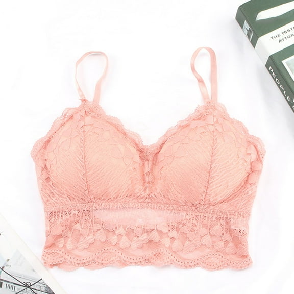 YWDJ Comfort Bras for Women Pullover Bras No Underwire Sleep Bras Spaghetti Straps Full Coverage Push up Wrap Comfy Bras Padded Plus Size Lace Comfort Bras Solid Lounge Bras Pink One Size