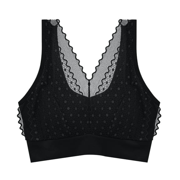 YWDJ Comfort Bras for Women Pullover Lounge Bras Wirefree Comfortable Bras Wide Strap Full Coverage Push up Wrap Bras Padded Plus Size Lace Bras Solid Sleep Bras Black One Size