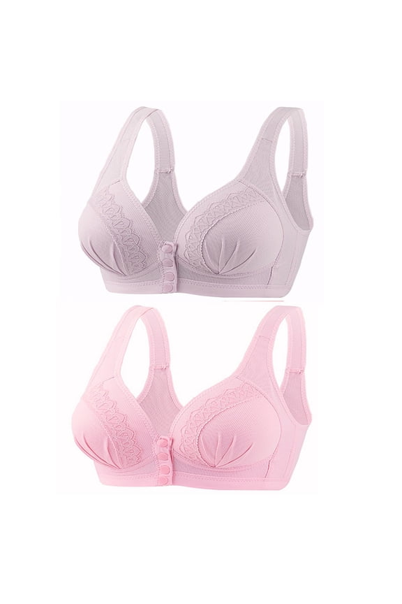 YWDJ Comfy Bras for Women 2 Pack Front Closure Sleep Bras No Underwire Breastfeeding Bras Wide Strap Full Coverage Bras Push up Wrap Lounge Bras Padded Plus Size Comfortable Solid Nursing Bras Pink S