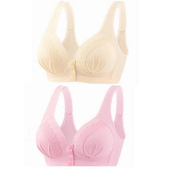 YWDJ Comfy Bras for Women 2 Pack Front Closure Sleep Bras Wirefree Breastfeeding Bras Wide Strap Full Coverage Bras Push up Wrap Lounge Bras Padded Plus Size Comfortable Solid Nursing Bras Pink S