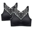 thumbnail image 1 of YWDJ Comfy Bras for Women 2 Pack Pullover Comfy Bras No Wire Lounge Bras Wide Strap Full Coverage Push up Racerback Comfortable Bras Padded Plus Size Bras Wrap Bras Black 2XL, 1 of 6