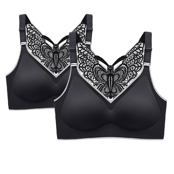 YWDJ Comfy Bras for Women 2 Pack Pullover Comfy Bras No Wire Lounge Bras Wide Strap Full Coverage Push up Racerback Comfortable Bras Padded Plus Size Bras Wrap Bras Black 2XL