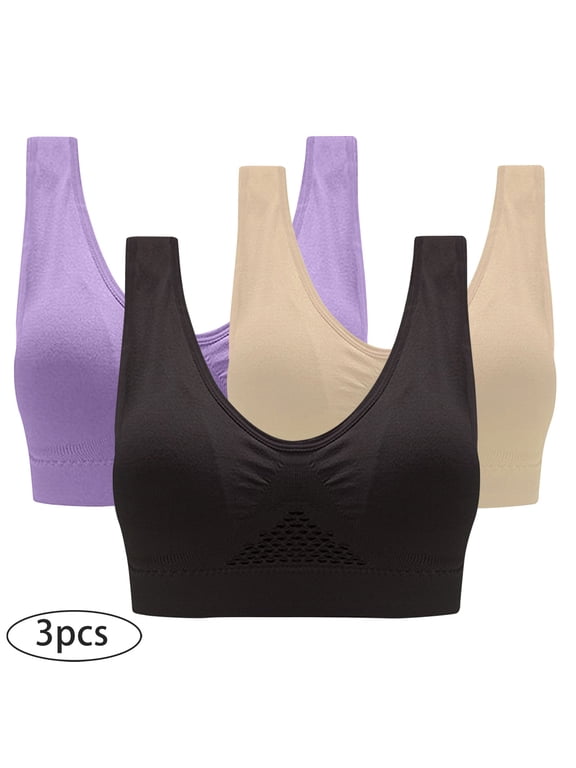 YWDJ Comfy Bras for Women 3 Pack Front Closure Gym Bras No Wires Yoga Bras Wide Strap Full Coverage Bras Push up Low Support Cross Bras Padded Plus Size Comfy Bras Comfy Wrap Solid Bras Multicolor L