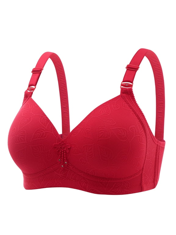 YWDJ Comfy Bras for Women Back Closures Comfy Bras Wirefree Lounge Bras Adjustable Straps Full Coverage Push up Wrap Comfortable Bras Padded Plus Size Comfort Bras Solid Bras Red L