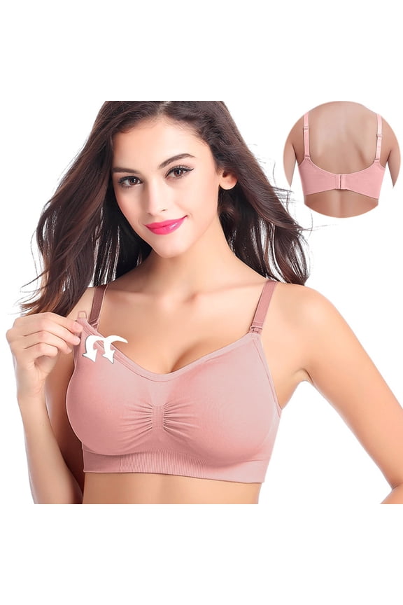 YWDJ Comfy Bras for Women Back Closures Lounge Bras Wirefree Nursing Bras Adjustable Straps Full Coverage Comfortable Bras Push up Wrap Sleep Bras Padded Comfy Breastfeeding Bras Pink M