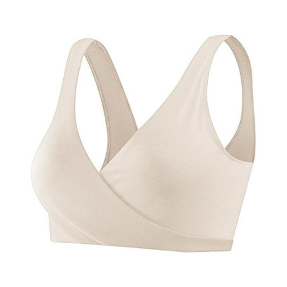 YWDJ Comfy Bras for Women Back Closures Lounge Bras Wireless Nursing Bras Wide Strap Full Coverage Comfortable Bras Push up Cross Sleep Bras Padded Comfy Wrap Breastfeeding Bras Beige 2XL