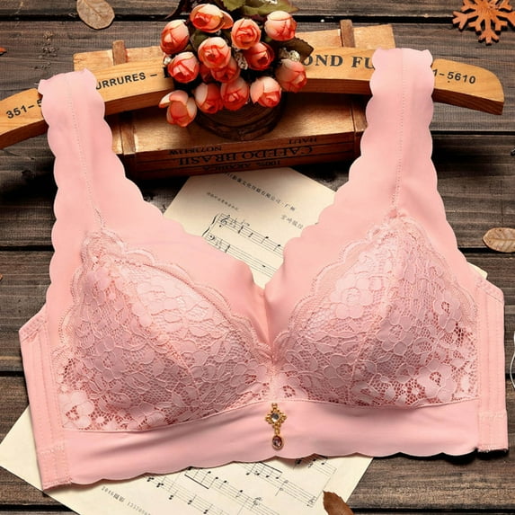 YWDJ Comfy Bras for Women Back Closures Sleep Bras No Underwire Comfy Bras Adjustable Straps Full Coverage Push up Embroidery Lounge Bras Padded Plus Size Lace Comfy Wide Strap Bras Wrap Bras Khaki M