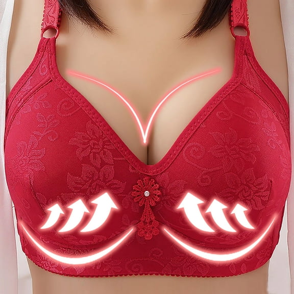 YWDJ Comfy Bras for Women Back Closures Sleep Bras No Wire Comfy Bras Adjustable Straps Full Coverage Push up Wrap Lounge Bras Padded Comfy Wide Strap Bras Comfortable Bras Red 44