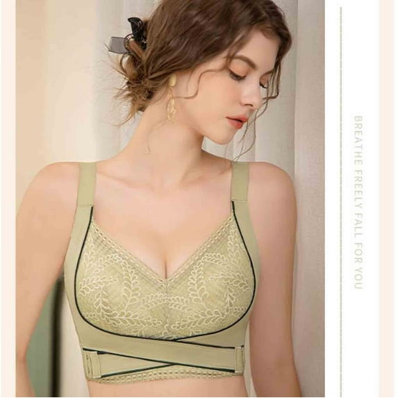 YWDJ Comfy Bras for Women Closure in Back Comfortable Bras No Wire Bras Wide Strap Full Coverage Push up Wrap Sleep Bras Padded Plus Size Comfortable Bras Comfy Bras Green S
