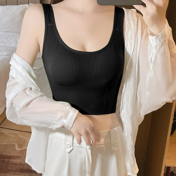 YWDJ Comfy Bras for Women Closure in Back Sleep Bras No Wires Comfy Bras Wide Strap Half Cup Push up Wrap Lounge Bras Padded Comfy Bras Solid Comfortable Bras Black One Size