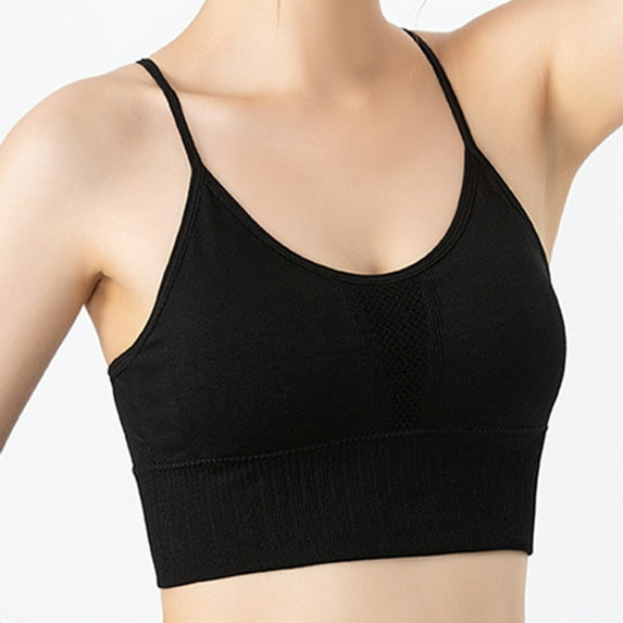 YWDJ Comfy Bras for Women Pullover Gym Bras Wirefree Yoga Bras Spaghetti Straps Full Coverage Lounge Bras Push up Low Support Hollow Sleep Bras Padded Mesh Comfy Bras Comfy Wrap Solid Bras Black M