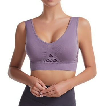 YWDJ Comfy Bras for Women Pullover Sleep Bras No Underwire Comfy Bras Wide Strap Full Coverage Bras Push up Low Support Backless Bras Padded Plus Size Mesh Gym Bras Comfy Hollow Wrap Bras Purple 3XL