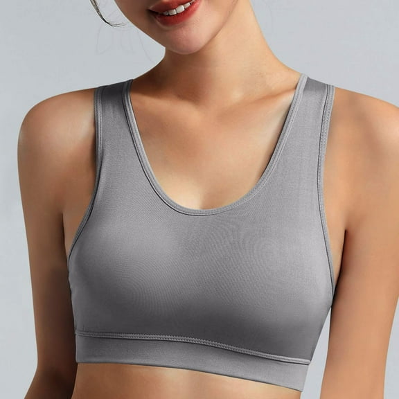 YWDJ Comfy Bras for Women Pullover Sleep Bras Wireless Comfy Bras Wide Strap Full Coverage Sports Bras Push up Low Support Racerback Workout Bras Padded Gym Bras Comfort Wrap Solid Bras Gray XL