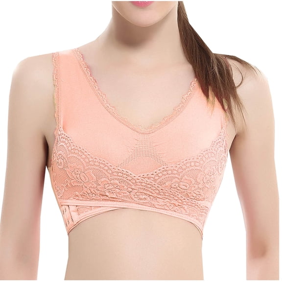YWDJ Comfy Bras for Womens 2 Pack Front Close Comfy Bras No Wires Lounge Bras Wide Strap Full Coverage Push up Cross Comfortable Bras Padded Plus Size Comfy Bras Wrap Bras Pink 2XL
