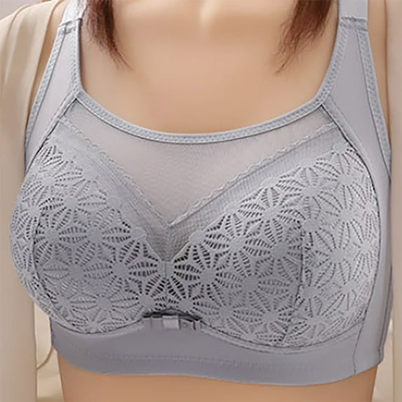 YWDJ Comfy Bras for Womens Closure in Back Comfortable Bras No Underwire Bras Wide Strap Full Coverage Push up Wrap Sleep Bras Padded Comfort Bras Solid Comfy Bras Gray L