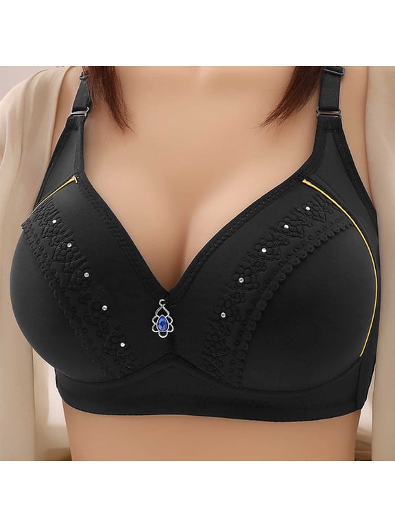 YWDJ Comfy Bras for Womens Closure in Back Lounge Bras Wireless Comfortable Bras Adjustable Straps Full Coverage Push up Wrap Bras Padded Comfort Bras Solid Sleep Bras Black 42
