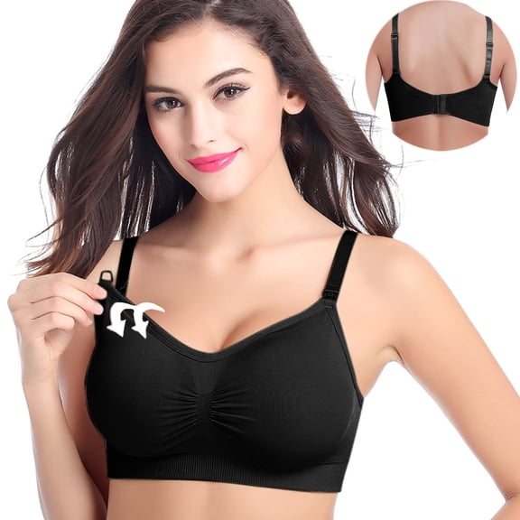 YWDJ Comfy Bras for Womens Closure in Back Nursing Bras No Wires Comfortable Bras Adjustable Straps Full Coverage Sleep Bras Push up Wrap Breastfeeding Bras Padded Comfort Comfy Bras Black L
