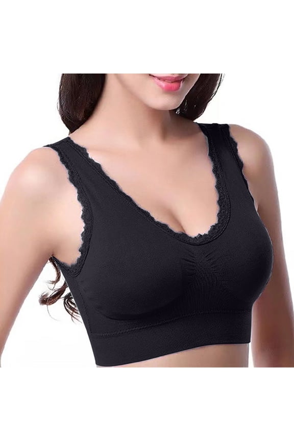 YWDJ Comfy Bras for Womens Closure in Back Sleep Bras No Underwire Comfy Bras Wide Strap Full Coverage Bras Push up Low Support Wrap Workout Bras Padded Plus Size Lace Gym Bras Comfort Bras Black XL
