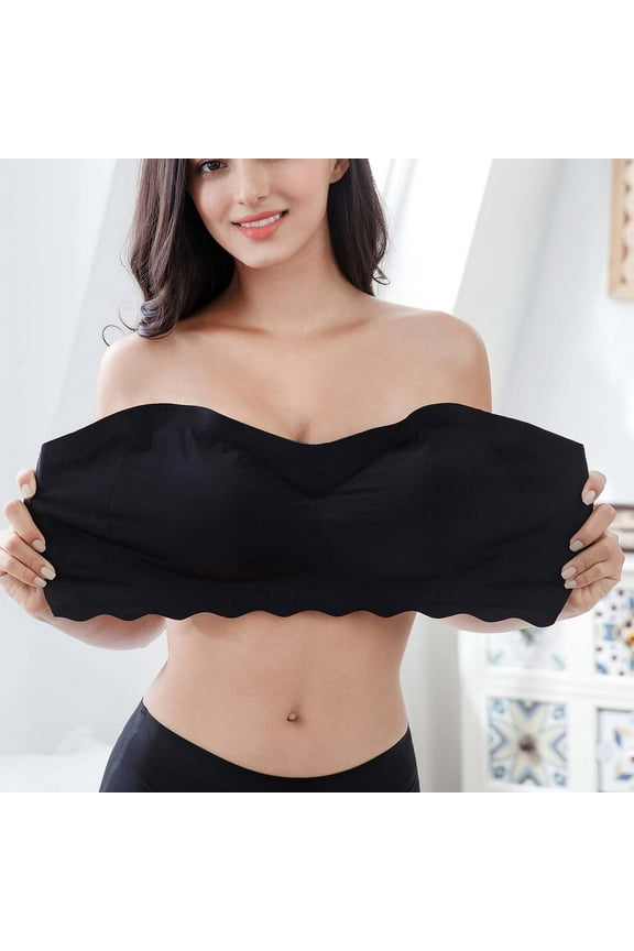 YWDJ Comfy Bras for Womens Lounge Bras Large Bust No Wire Comfortable Bras Strapless Full Coverage Push up Wrap Bras Padded Plus Size Comfort Bras Sleep Bras Black L