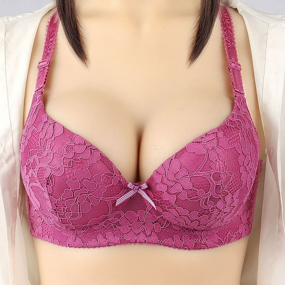 YWDJ Comfy Bras for Womens Lounge Bras Underwire Comfortable Bras Adjustable Straps Half Cup Push up Wrap Bras Padded Plus Size Lace Bras Solid Sleep Bras Purple M