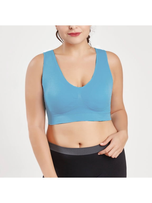 YWDJ Comfy Bras for Womens Pullover Sports Bras Wireless Workout Bras Wide Strap Full Coverage Gym Bras Push up Low Support Wrap Yoga Bras Padded Lounge Bras Comfort Solid Bras Blue L