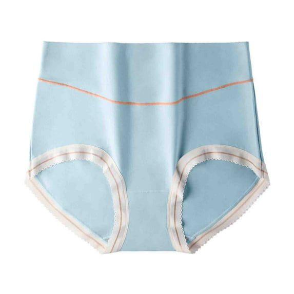 YWDJ Cotton Breathable Lightweight High Waist No Show Fashion Breathable Soft Stretch Panties Underwear With Belly Briefs Blue L